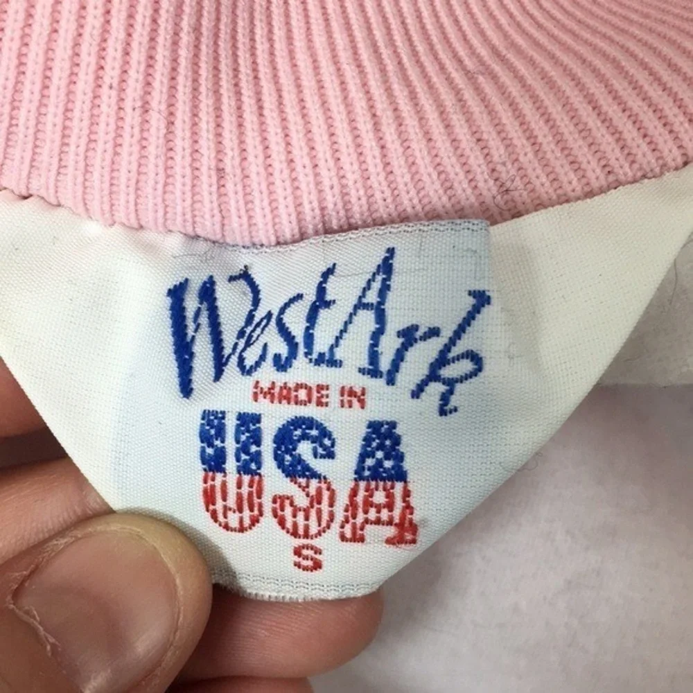 West‎ Ark USA Vintage Sue Pink Ladies Grease Button Bomber Jacket Womens Small